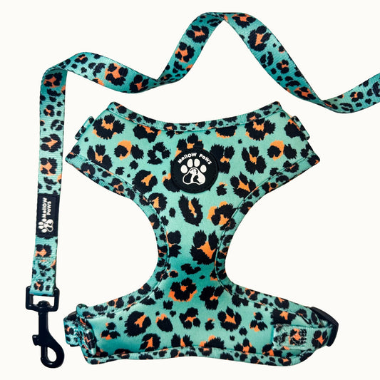 Aqua Leopard Adjustable Dog Harness – Soft, Padded & Breathable